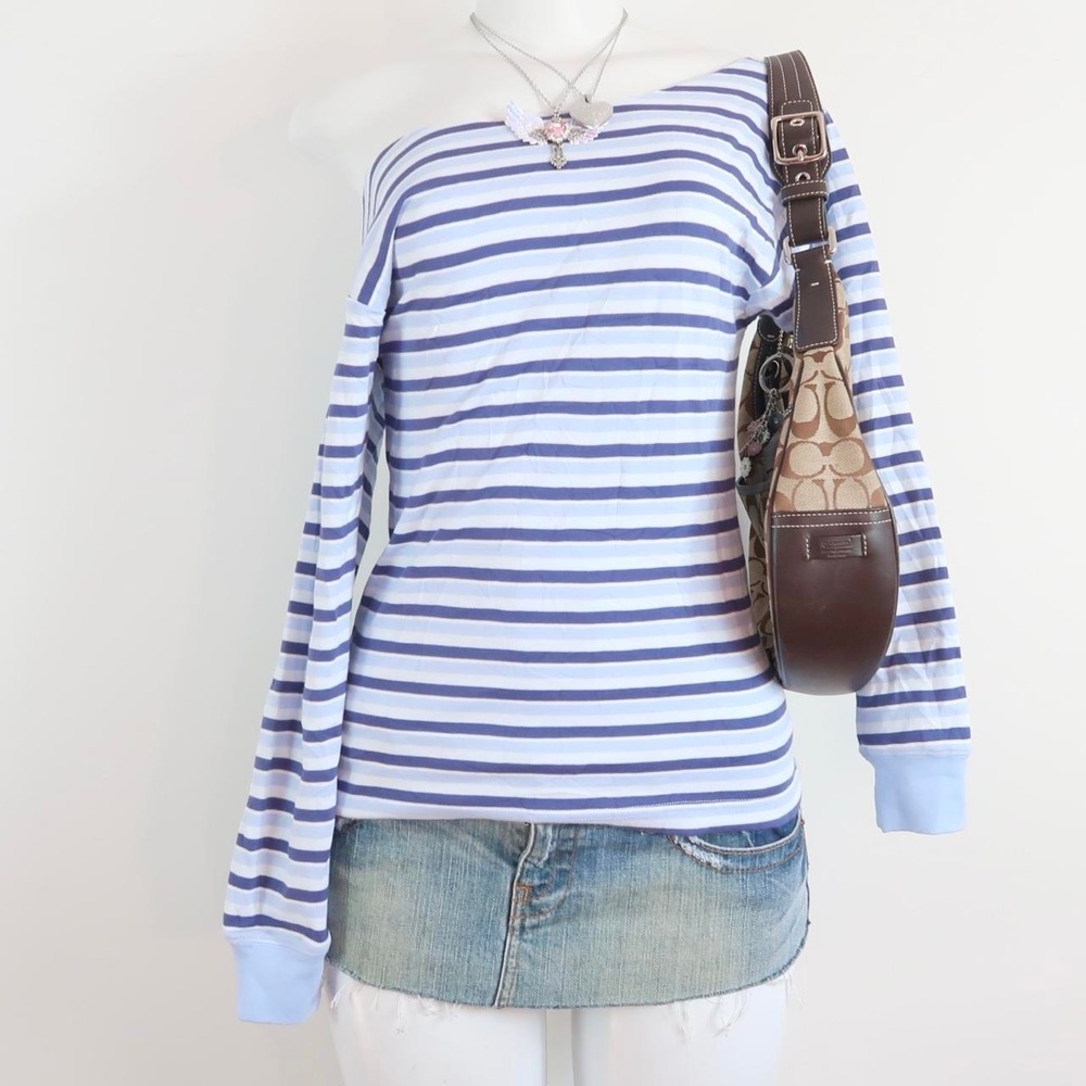 blue striped off shoulder top | y2k 2000s tumblr